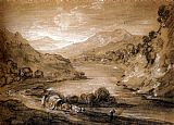 Figures Canvas Paintings - Mountainous Landscape With Cart And Figures
